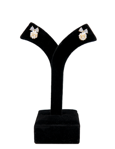 Pearl Cluster Bow-Cut Crystal Stud Earrings